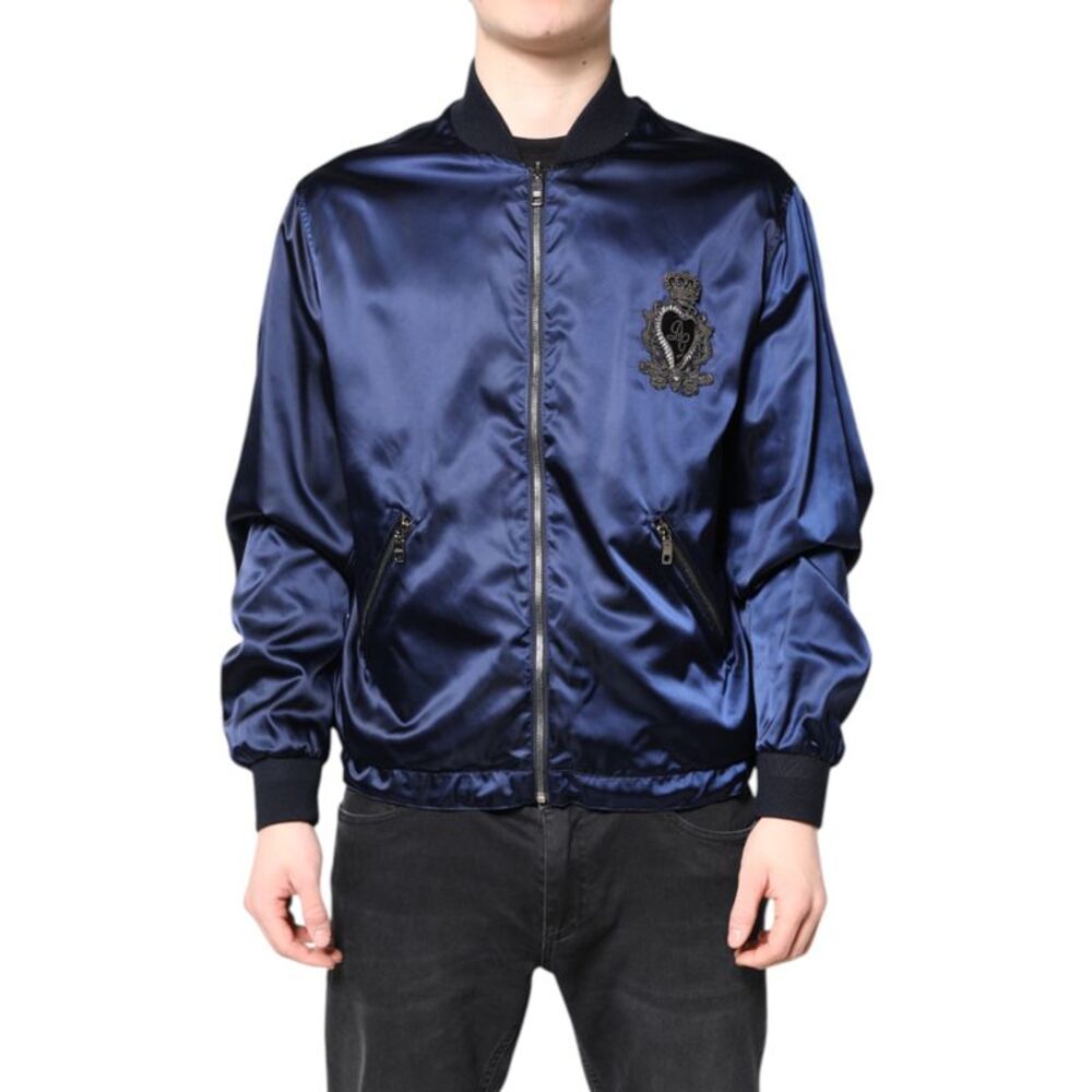Dolce & Gabbana Blue Nylon DG Crown Full Zip Bomber Men's Jacket
